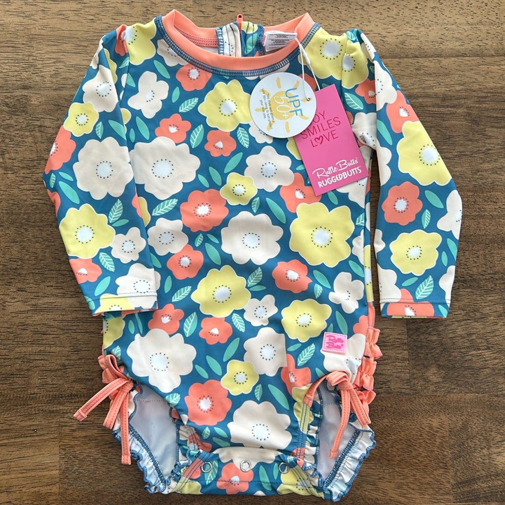 NWT! Ruffle Butts toddler Flowering Around Rash Guard